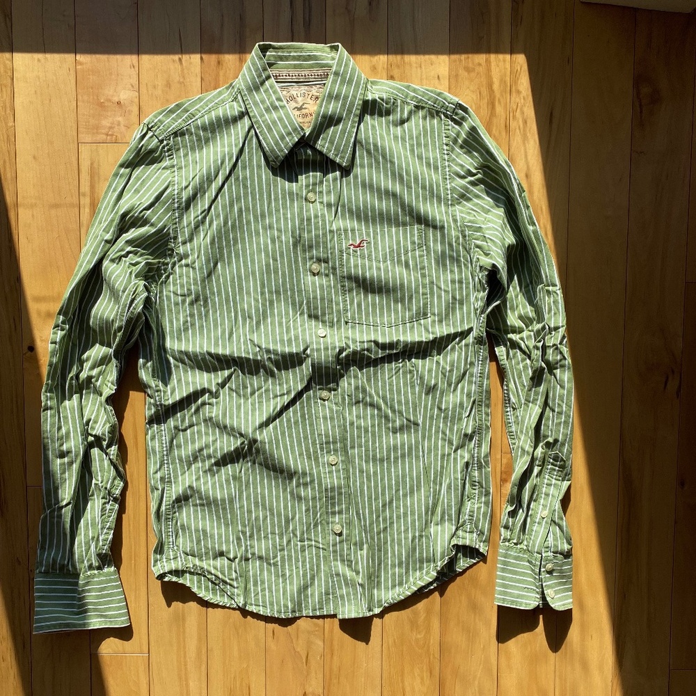Hollister‎ Green/White Striped Button Down Shirt